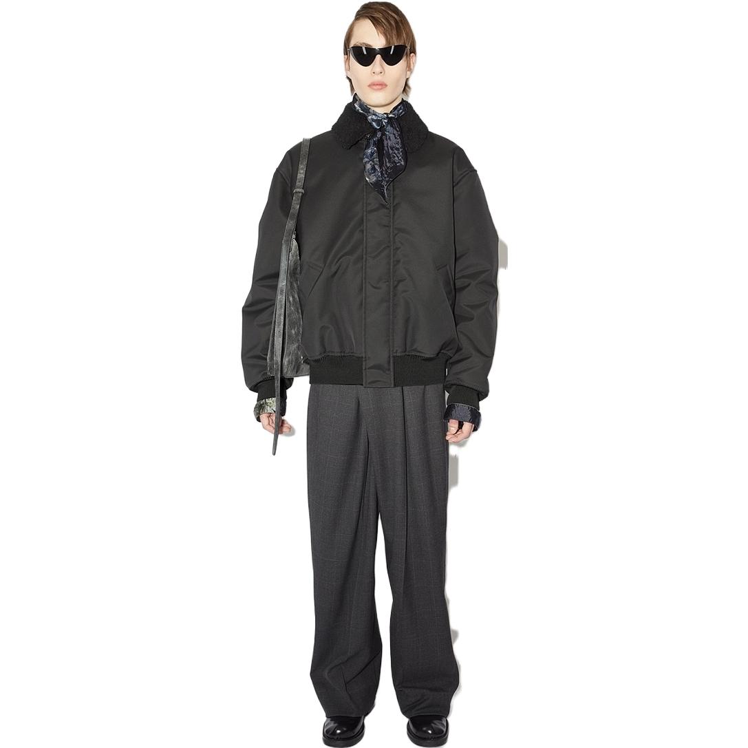 Shop Acne Studios FW23 Black Wool-Collar Zip-Up Loose Fit Bomber Jacket B90710-900