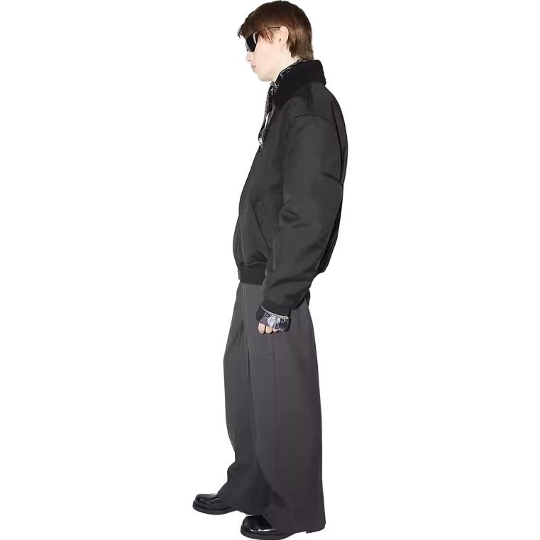 Details for Acne Studios FW23 Black Wool-Collar Zip-Up Loose Fit Bomber Jacket B90710-900