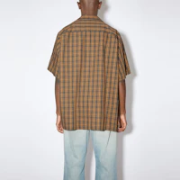 Shop Acne Studios 2023秋冬格纹古巴领男女同款短袖衬衫棕绿配色 BB0537-AL9