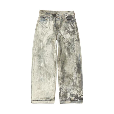 Acne Studios FW23 Dirty Wash 3D Print Low-Waist Wide-Leg Denim Jeans Cold Gray Men. A00410-AAA