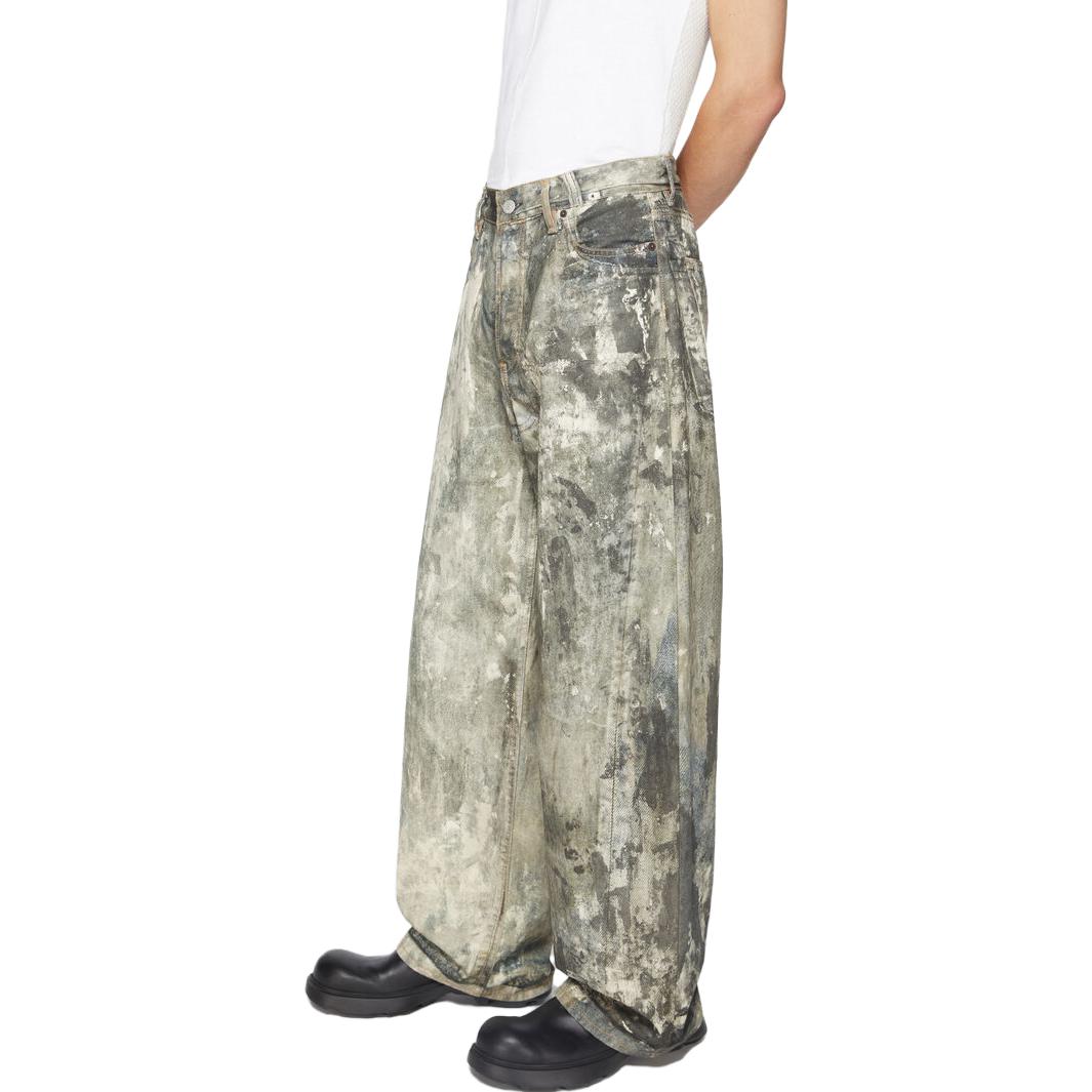 Shop Acne Studios FW23 Jeans de Tiro Bajo Pierna Ancha Lavado Sucio Gris Frío Hombre. A00410-AAA