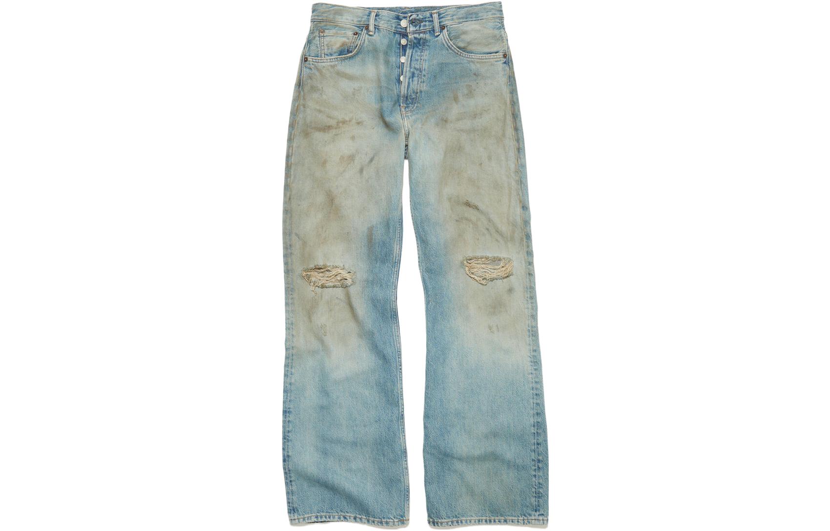 Order Acne Studios FW23蓝色做旧脏洗中腰阔腿牛仔裤。 B00317-AUZ