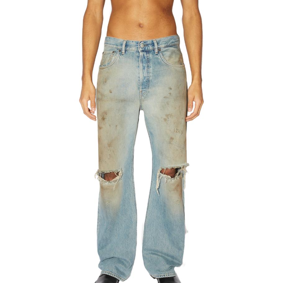 Lookbook Acne Studios FW23蓝色做旧脏洗中腰阔腿牛仔裤。 B00317-AUZ