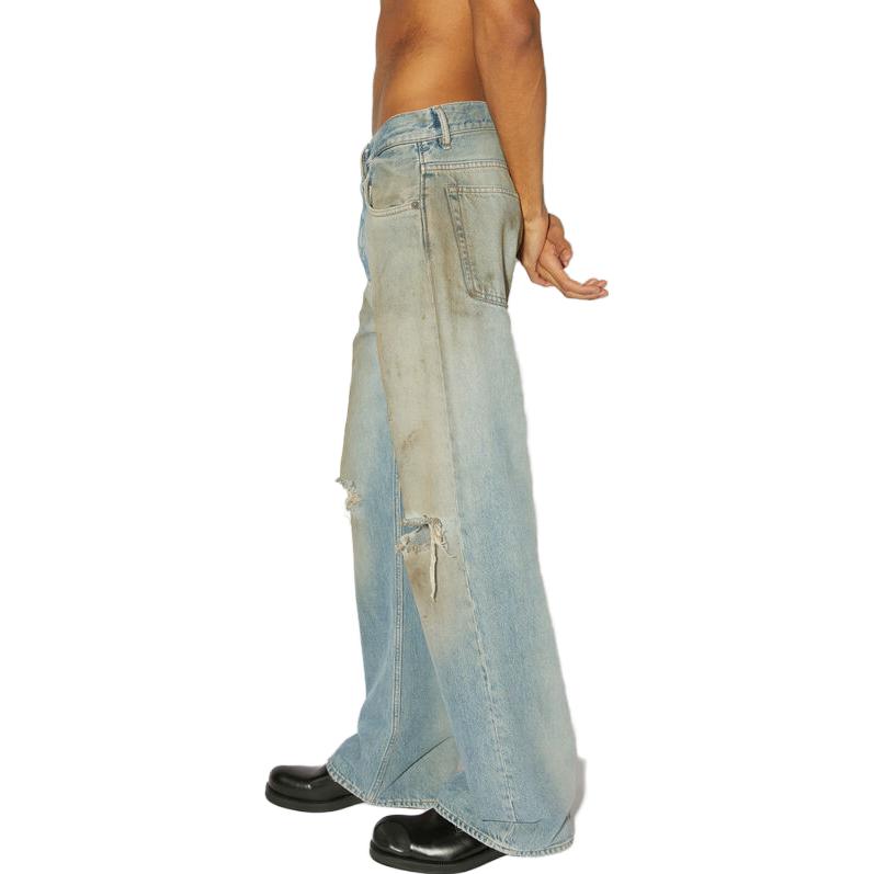 Purchase Acne Studios FW23蓝色做旧脏洗中腰阔腿牛仔裤。 B00317-AUZ