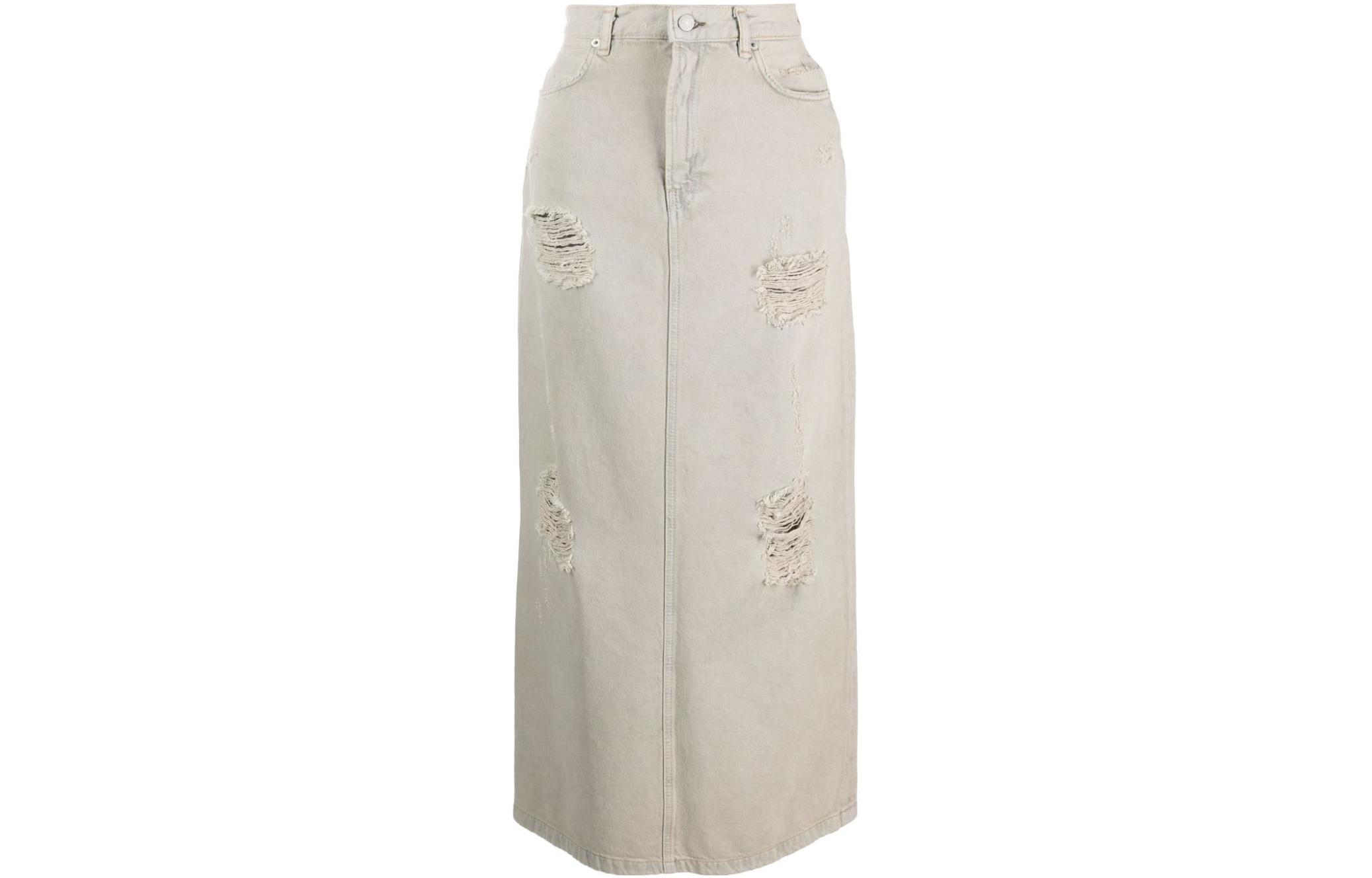 Acne Studios FW23 Distressed Fringe Casual Long Skirt Khaki AF0373