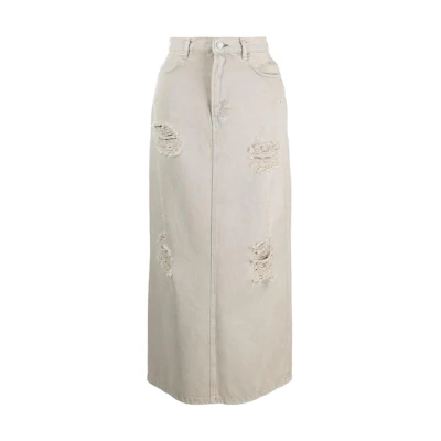 Acne Studios FW23 Distressed Fringe Casual Long Skirt Khaki AF0373