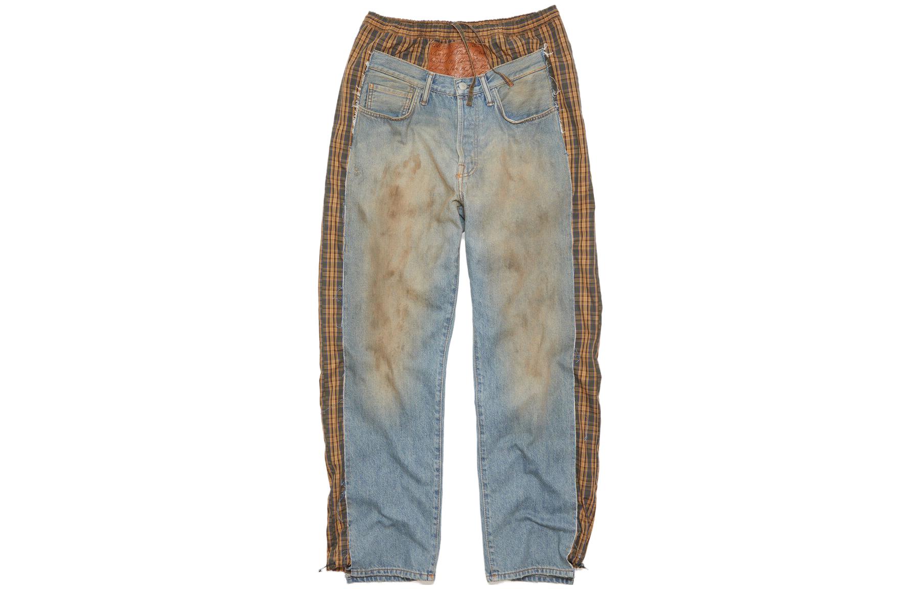 Acne Studios FW23 Distressed Plaid Mid-Rise Long Denim Jeans Men’s Blue. BK0548-863