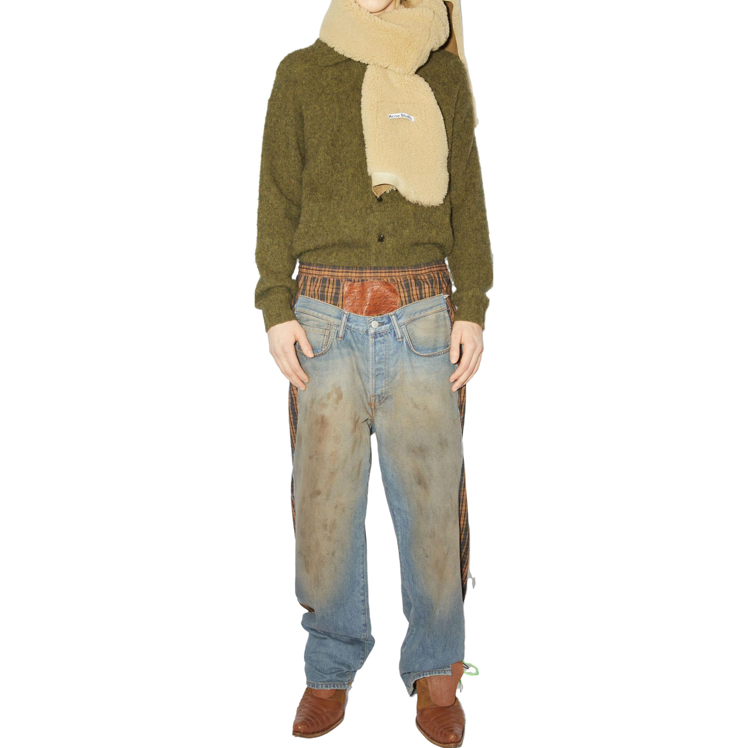 Lookbook Acne Studios FW23 Distressed Plaid Mid-Rise Long Denim Jeans Men’s Blue. BK0548-863