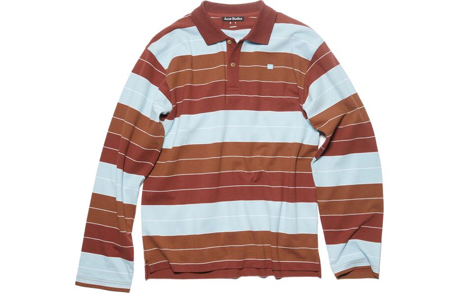 Acne Studios FW23 Face Colorblock Striped Oversized Long Sleeve Polo - Unisex Red CL0256-DKF
