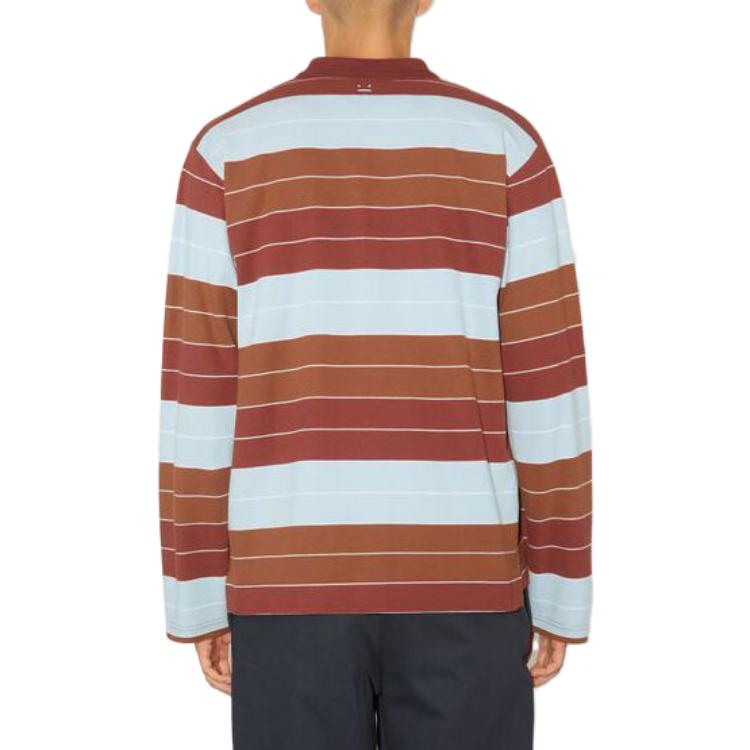 Shop Acne Studios FW23 脸标拼色条纹宽松长袖POLO衫-中性红色 CL0256-DKF