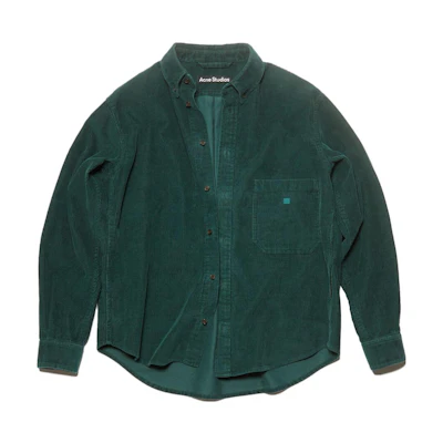 Acne Studios FW23 Face Corduroy Oversized Button-Up Shirt Unisex Deep Green. C90164-DJJ