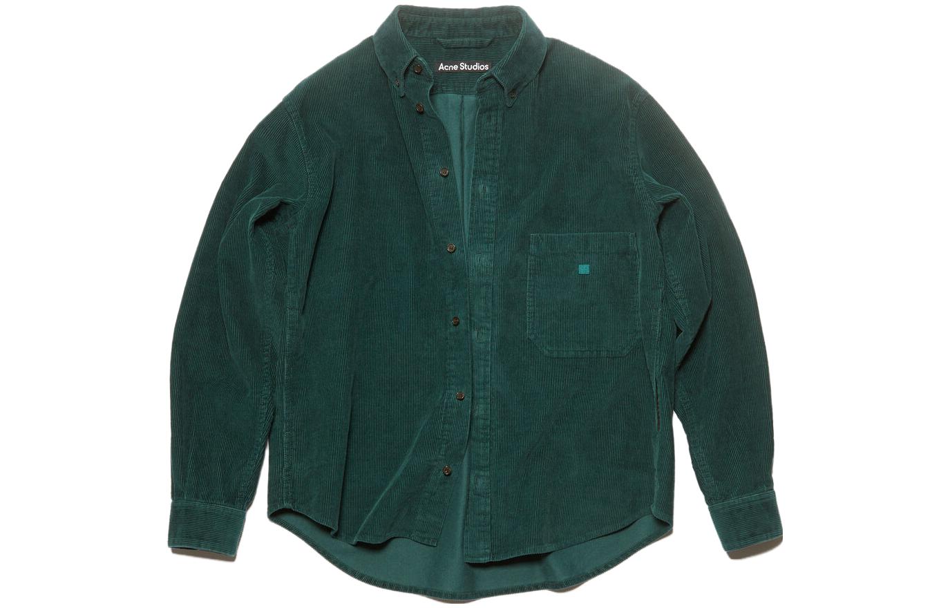 Order Acne Studios FW23 Kemeja Corduroy Oversized Face Unisex Hijau Tua. C90164-DJJ