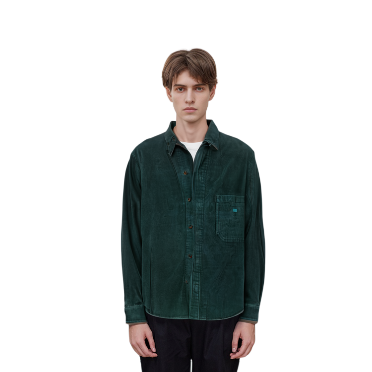 Details for Acne Studios FW23 Kemeja Corduroy Oversized Face Unisex Hijau Tua. C90164-DJJ