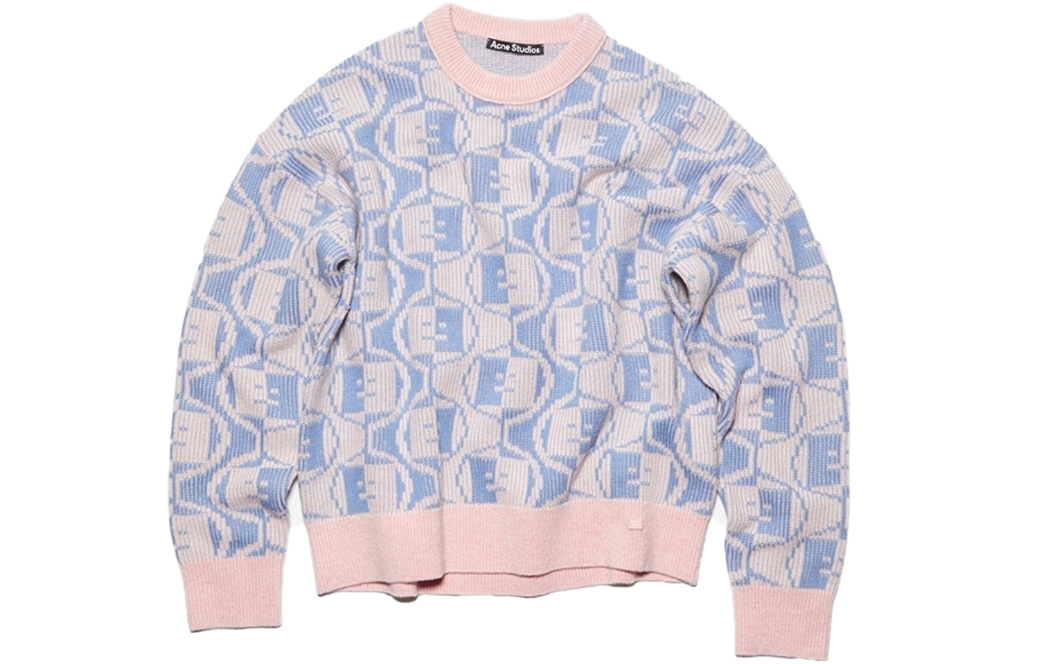 Acne Studios FW23 Face Crewneck Wool-Blend Pullover Sweater Unisex Light Pink C60081-DLG