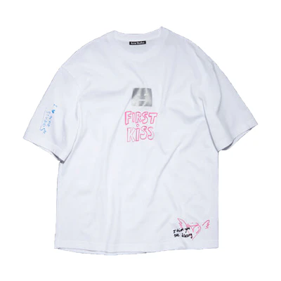 Acne Studios FW23 Face Emoji Graphic Print Unisex White Crewneck T-Shirt. CL0210-183