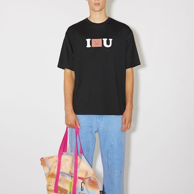 Acne Studios FW23 Face Logo Oversized Black Cotton Unisex T-Shirt. CL0257-900 Lookbook Acne Studios FW23 Face Logo Oversized Black Cotton Unisex T-Shirt. CL0257-900