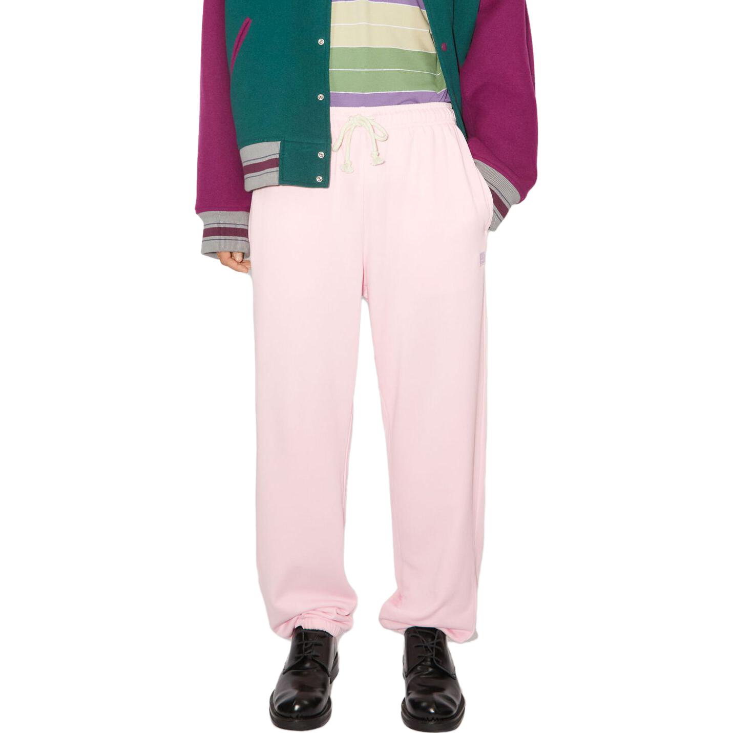 Lookbook Acne Studios FW23 Celana Knit Wide-Leg Patch Logo Wajah Unisex Pink Muda. CK0078-AD4