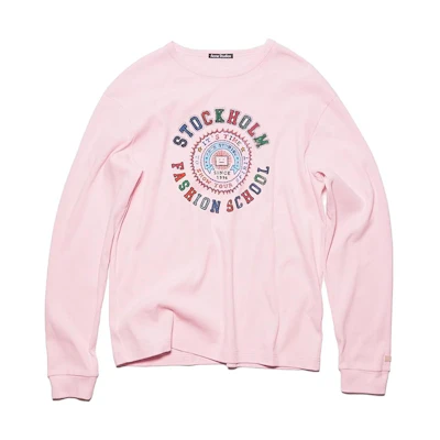 Acne Studios FW23 Face Logo Print Unisex Long Sleeve Crewneck T-Shirt Pink CL0260-AD4