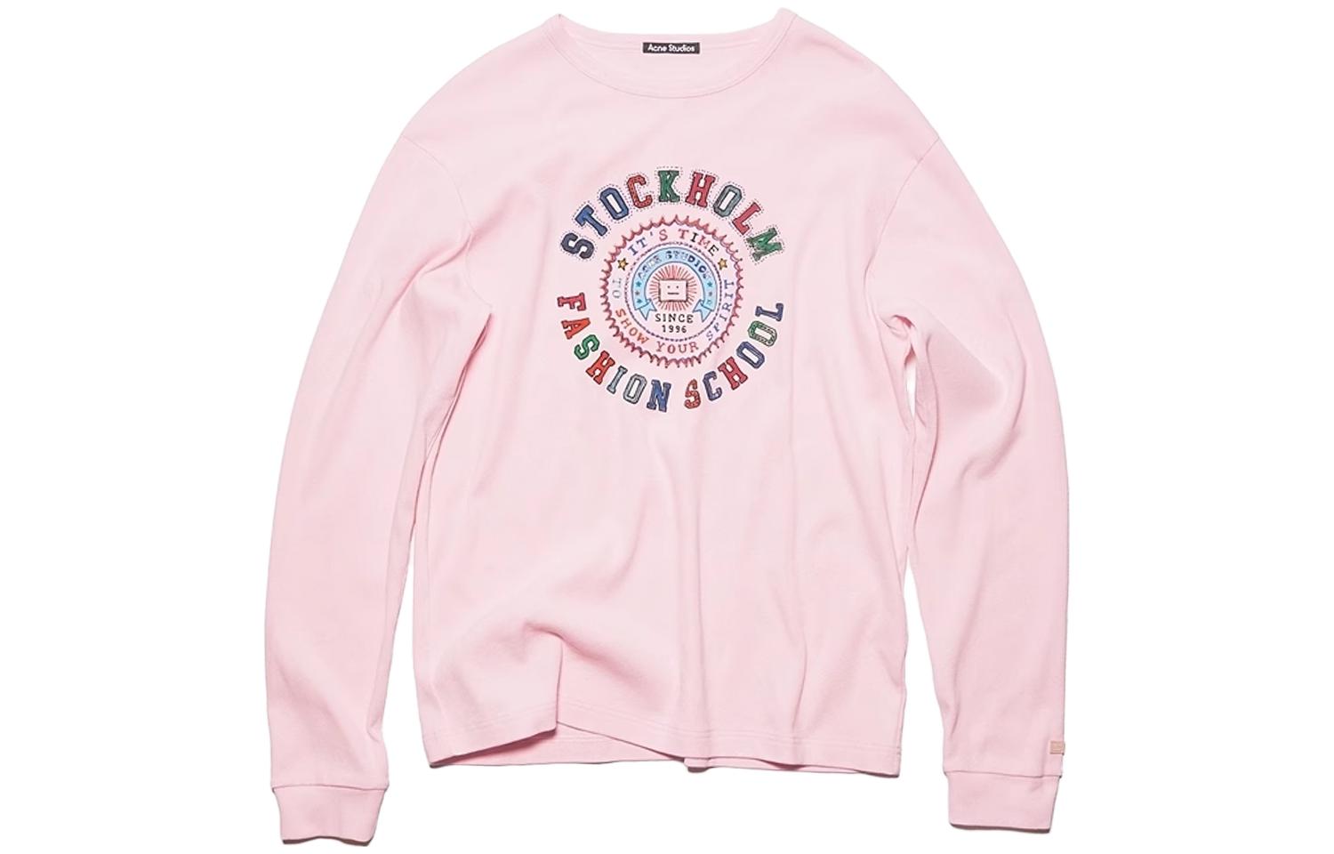 Order Acne Studios FW23 Face Logo Print Unisex Long Sleeve Crewneck T-Shirt Pink CL0260-AD4