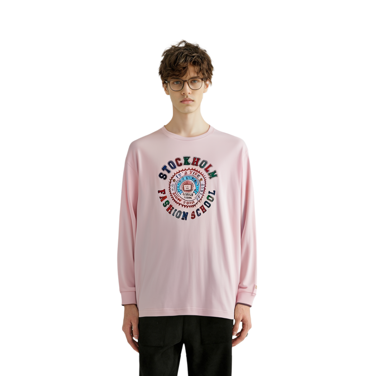 Lookbook Acne Studios FW23 Face Logo Print Unisex Long Sleeve Crewneck T-Shirt Pink CL0260-AD4