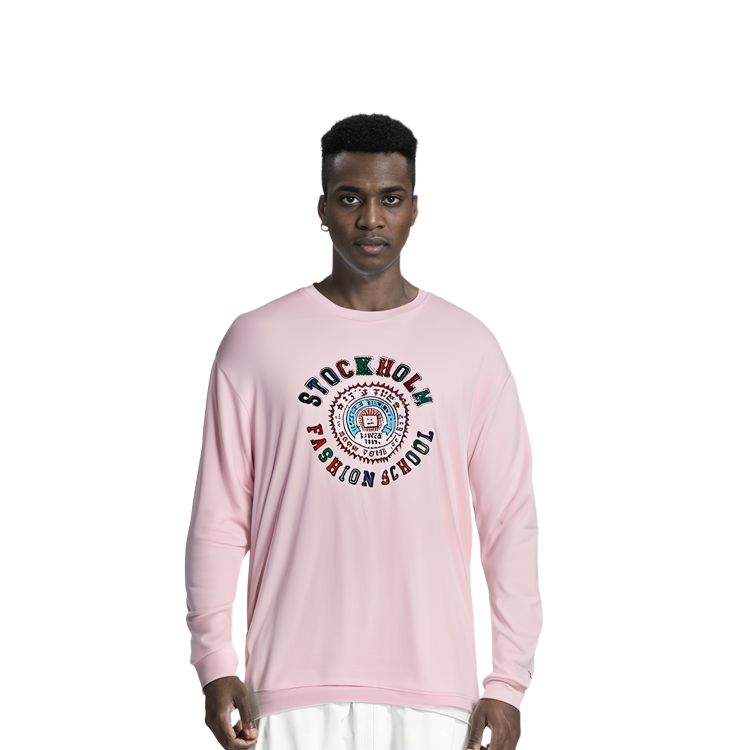 Shop Acne Studios FW23 Face Logo Print Unisex Long Sleeve Crewneck T-Shirt Pink CL0260-AD4