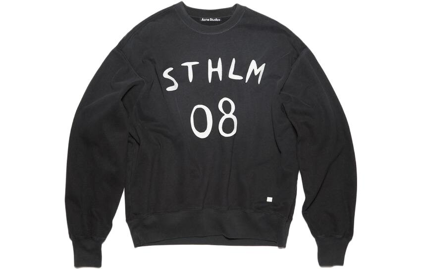 Order Acne Studios FW23 Face Logo Unisex Oversized Black Cotton Crewneck Sweatshirt. CI0157-AFH