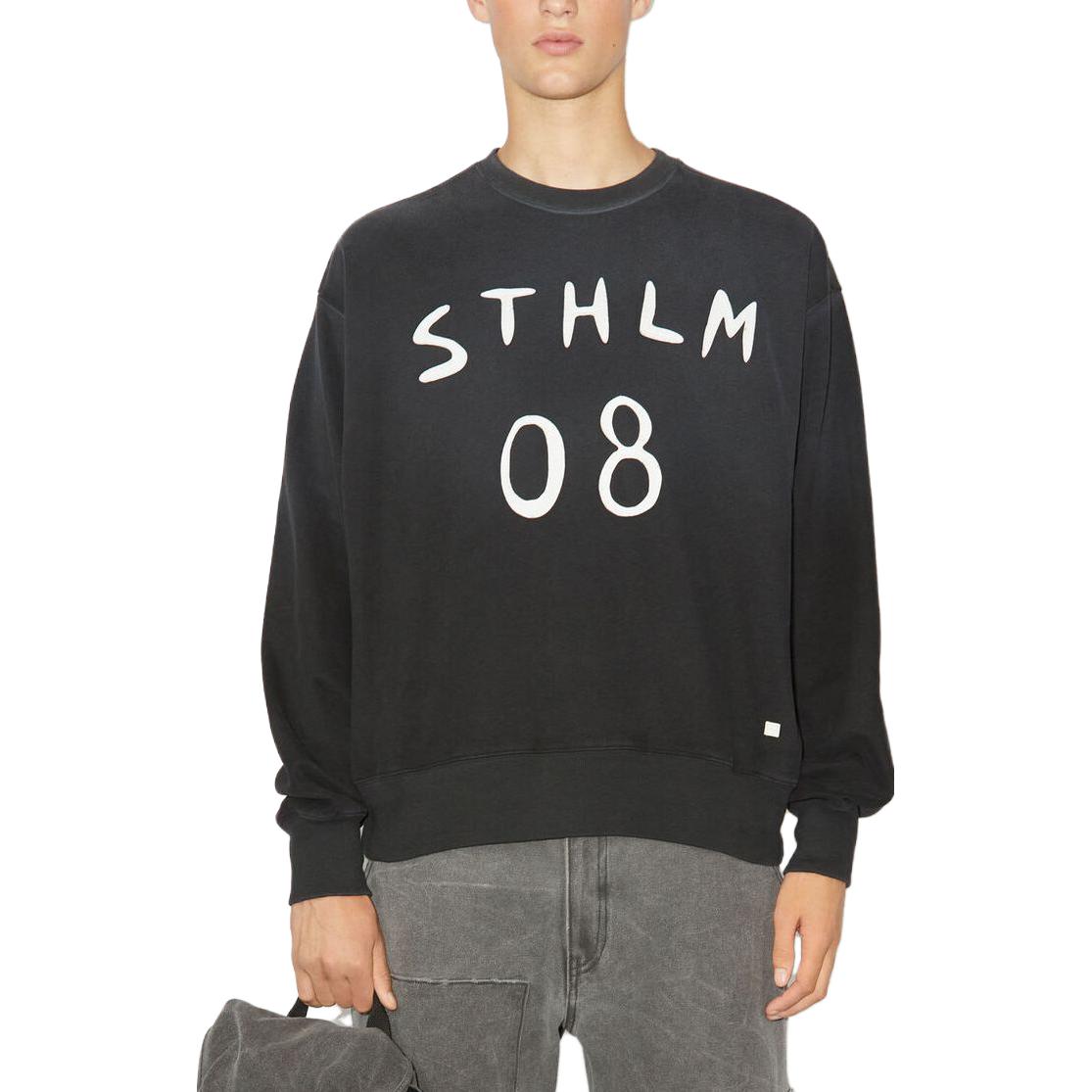 Lookbook Acne Studios FW23 Face Logo Unisex Oversized Black Cotton Crewneck Sweatshirt. CI0157-AFH