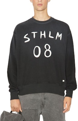 Acne Studios FW23 Face Logo Unisex Oversized Black Cotton Crewneck Sweatshirt. CI0157-AFH Lookbook Acne Studios FW23 Face Logo Unisex Oversized Black Cotton Crewneck Sweatshirt. CI0157-AFH