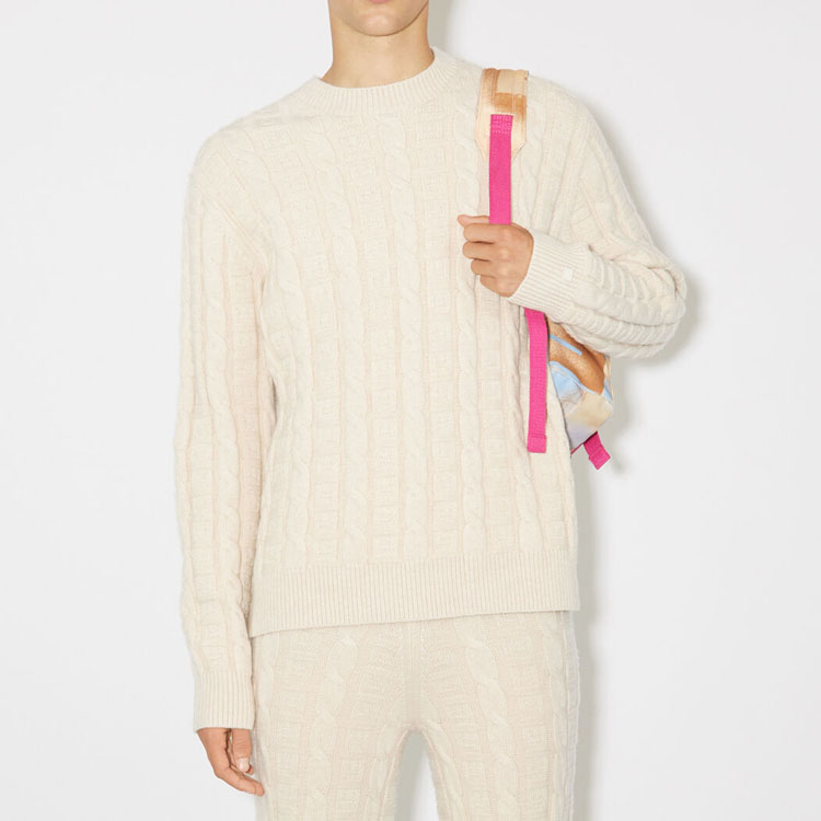 Lookbook Acne Studios FW23 Face Oatmeal Cable Knit Pullover Sweater Unisex. C60083-633