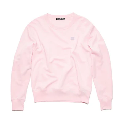 Acne Studios FW23 Face Patch Unisex Crewneck Ribbed Sweatshirt Light Pink CI0140-AD4