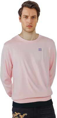 Acne Studios FW23 Face Patch Unisex Crewneck Ribbed Sweatshirt Light Pink CI0140-AD4 Purchase Acne Studios FW23 Face Patch Unisex Crewneck Ribbed Sweatshirt Light Pink CI0140-AD4