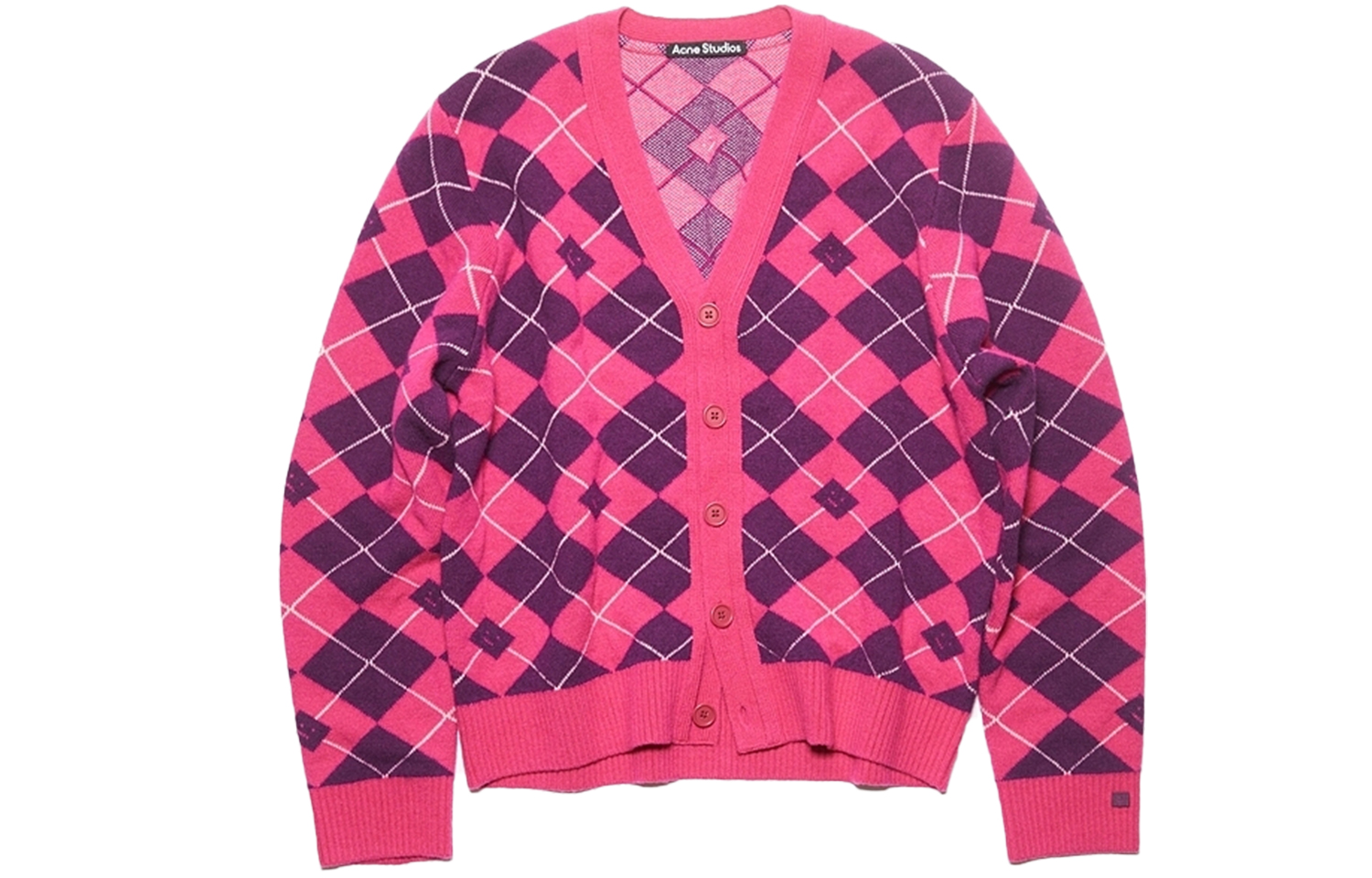 Acne Studios FW23 Face V-Neck Jacquard Cardigan Sweater Unisex Bright Pink. C60084-DKC