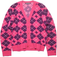 Acne Studios FW23 Face V-Neck Jacquard Cardigan Sweater Unisex Bright Pink. C60084-DKC Acne Studios FW23 Face V-Neck Jacquard Cardigan Sweater Unisex Bright Pink. C60084-DKC