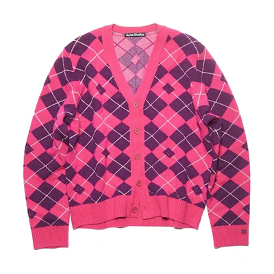 Acne Studios FW23 Face V-Neck Jacquard Cardigan Sweater Unisex Bright Pink. C60084-DKC
