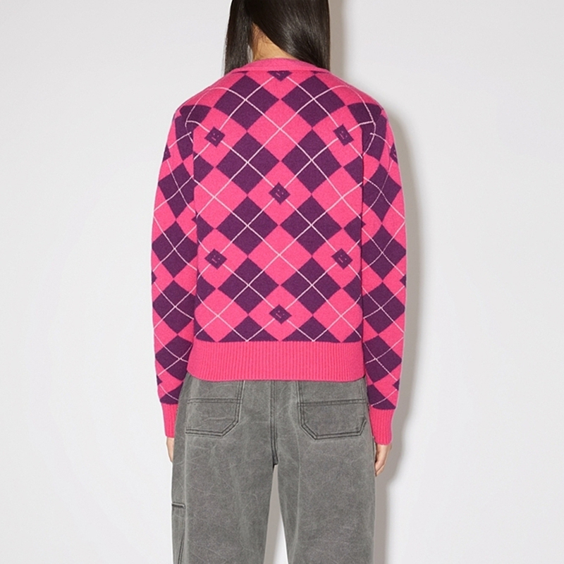 Shop Acne Studios FW23 Kardigan Leher V Jacquard Uniseks Cerah Merah Jambu. C60084-DKC