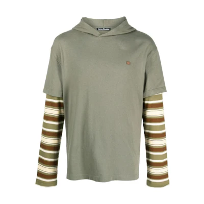 Acne Studios FW23 Green Face Patchwork Striped Loose Fit Hoodie Unisex CL0213-BPZ