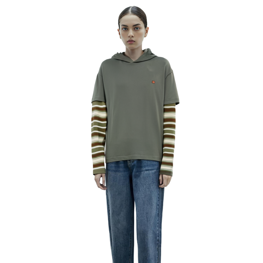 Acne Studios FW23 Green Face Patchwork Striped Loose Fit Hoodie Unisex CL0213-BPZ 圖 11
