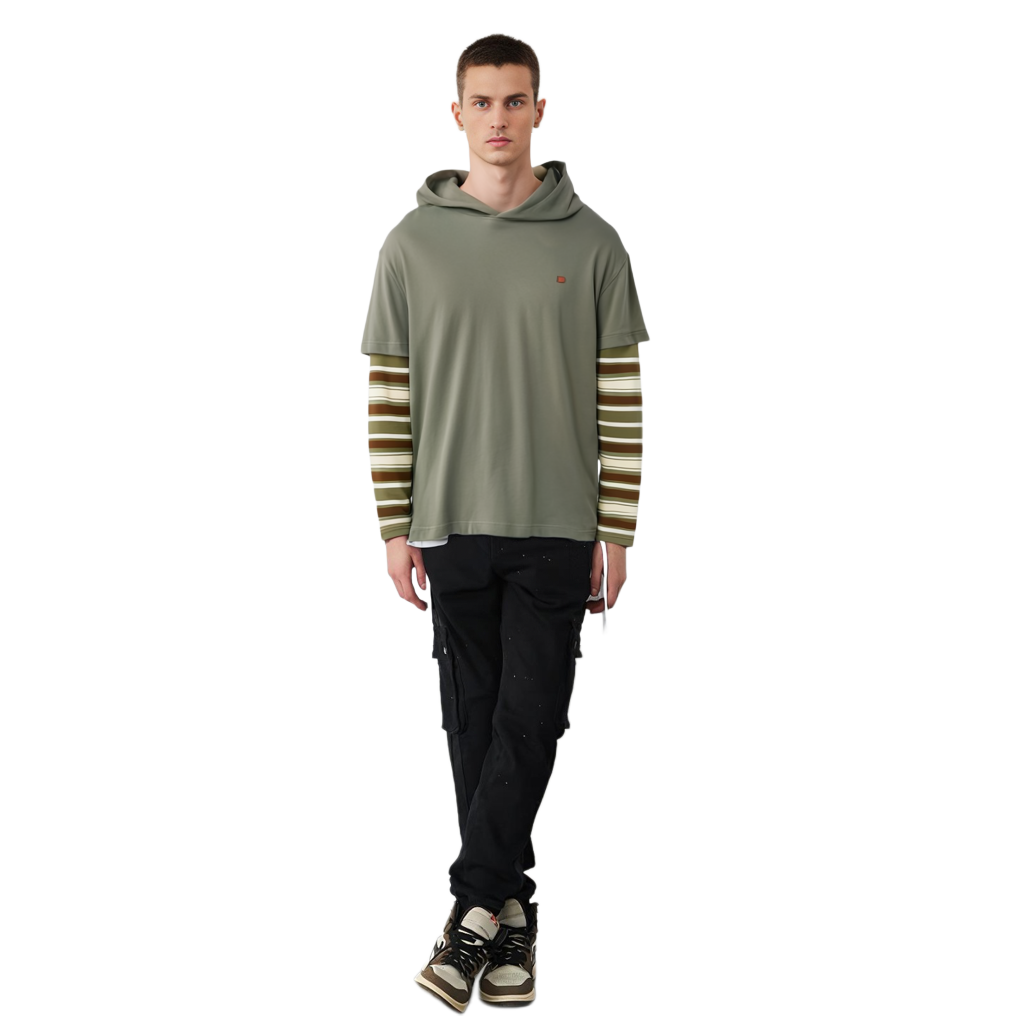 Acne Studios FW23 Green Face Patchwork Striped Loose Fit Hoodie Unisex CL0213-BPZ 圖 8