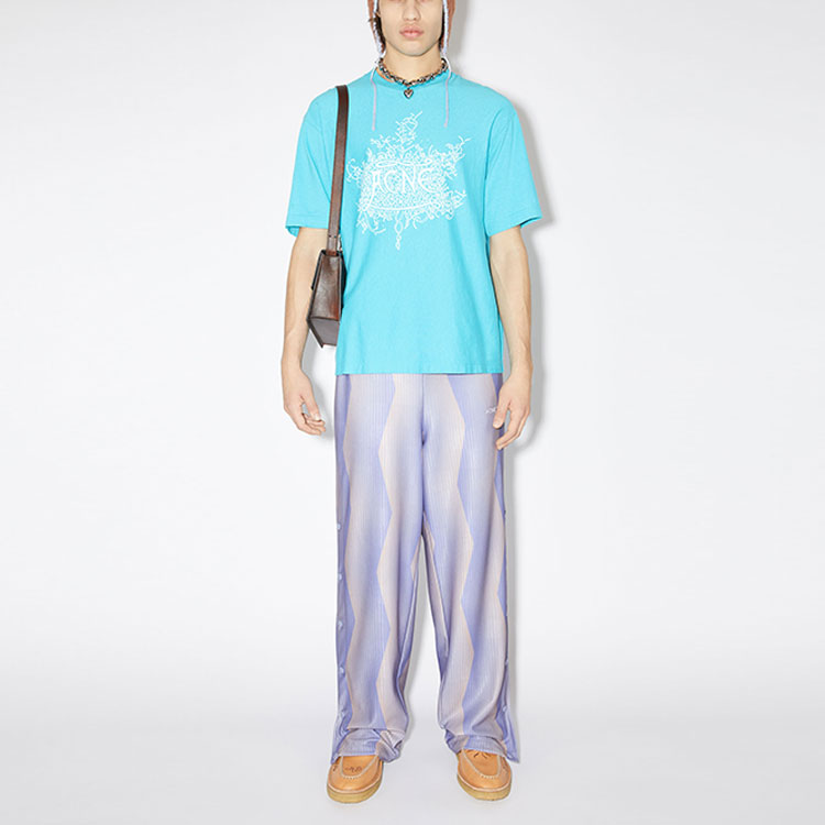 Lookbook 아크네 스튜디오 FW23 패턴 로고 자수 스트레이트 팬츠 블루 BK0563-BUF