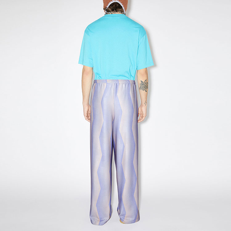 Shop 아크네 스튜디오 FW23 패턴 로고 자수 스트레이트 팬츠 블루 BK0563-BUF