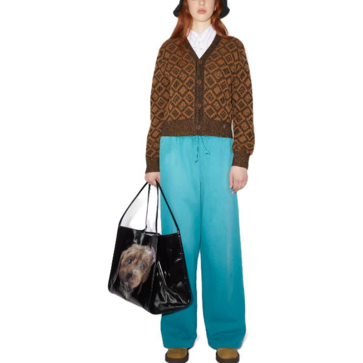 Lookbook Acne Studios FW23 Baju Sejuk Unisex Coklat Lengan Panjang Kotak-Kotak Leher V FA-UX-KNIT000081