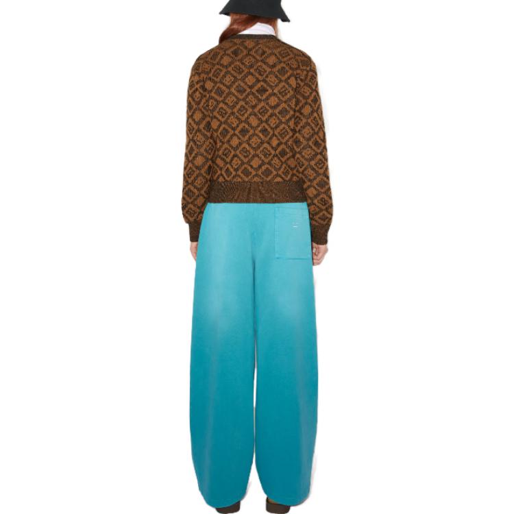 Shop Acne Studios FW23 Baju Sejuk Unisex Coklat Lengan Panjang Kotak-Kotak Leher V FA-UX-KNIT000081