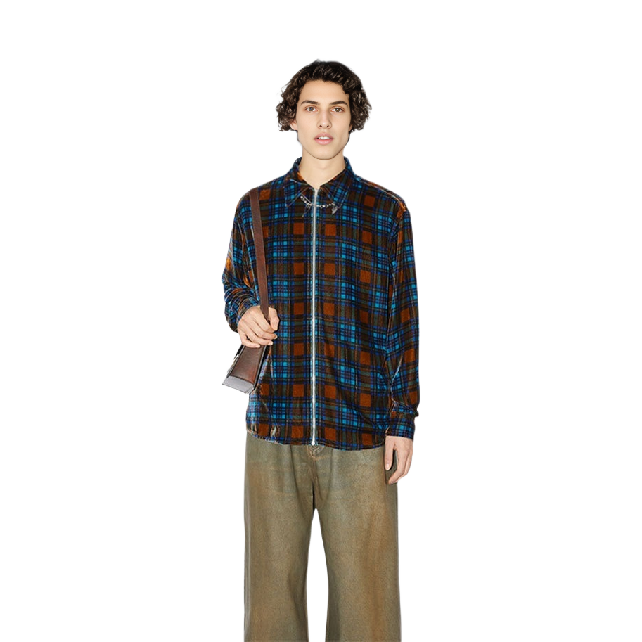 Lookbook Acne Studios 2023秋冬格紋拉鍊寬鬆長袖襯衫 男款 多色 BB0546-BHN