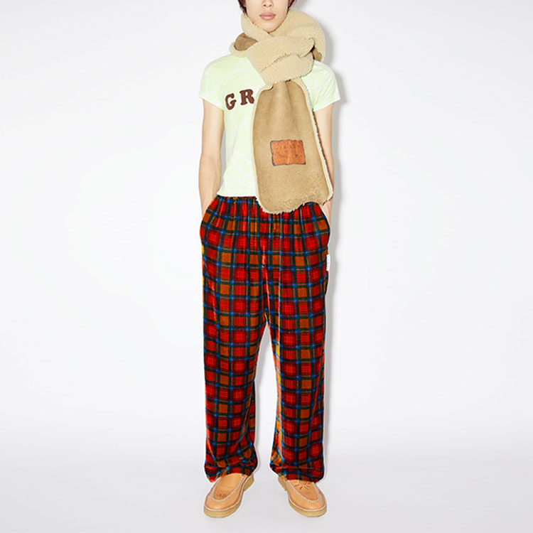 Lookbook Acne Studios FW23 Red Plaid Elastic Waist Relaxed Trousers BK0561-ACK