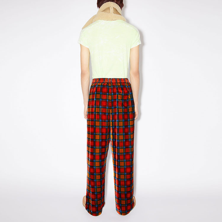 Shop Acne Studios FW23 Red Plaid Elastic Waist Relaxed Trousers BK0561-ACK
