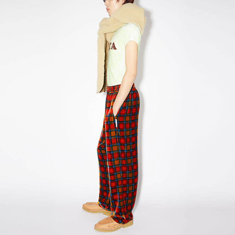 Purchase Acne Studios FW23 Red Plaid Elastic Waist Relaxed Trousers BK0561-ACK