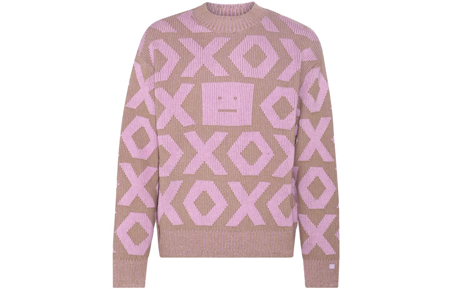 Acne Studios FW23 Smiley Face Geometric Wool Knit Sweater Unisex - Pink. C60074-DFS