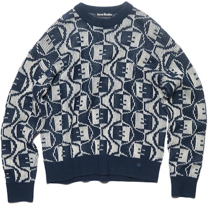 アクネ ストゥディオズ FW23 スマイリー ジャカード ウール混 ユニセックス セーター - ブルー C60081-DKG Buy アクネ ストゥディオズ FW23 スマイリー ジャカード ウール混 ユニセックス セーター - ブルー C60081-DKG