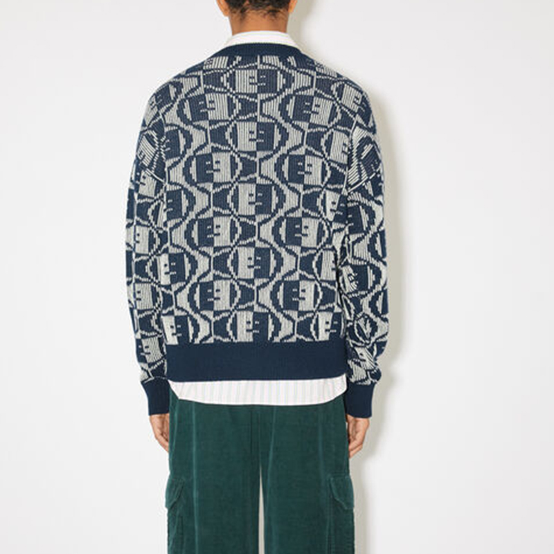 Shop アクネ ストゥディオズ FW23 スマイリー ジャカード ウール混 ユニセックス セーター - ブルー C60081-DKG