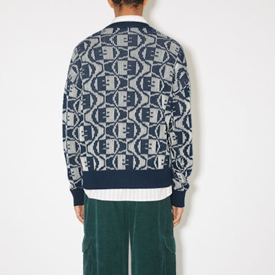 アクネ ストゥディオズ FW23 スマイリー ジャカード ウール混 ユニセックス セーター - ブルー C60081-DKG Shop アクネ ストゥディオズ FW23 スマイリー ジャカード ウール混 ユニセックス セーター - ブルー C60081-DKG